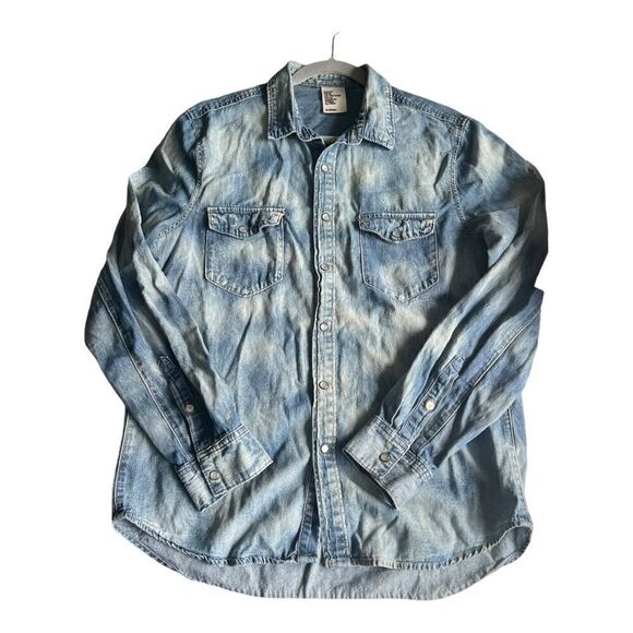 Denim Shirt with Pearl Snaps - Sz M - Long Sleeve - H & M Western-Style - Picture 3 of 5
